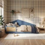 Carter Small Double Montessori Bed with Rattan Panels Navy
