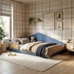 Carter Small Double Montessori Bed with Rattan Panels Navy - Image 2