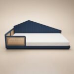 Carter Small Double Montessori Bed with Rattan Panels Navy - Image 3