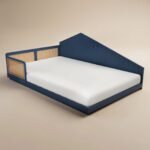Carter Small Double Montessori Bed with Rattan Panels Navy - Image 4