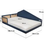 Carter Small Double Montessori Bed with Rattan Panels Navy - Image 5