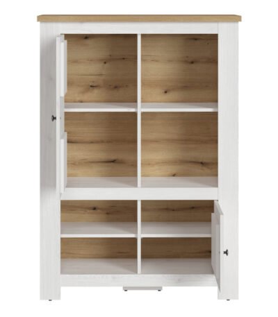 Celesto 2 Door 4 Shelves Display Cabinet inc. 2x LED Lights in White and Oak