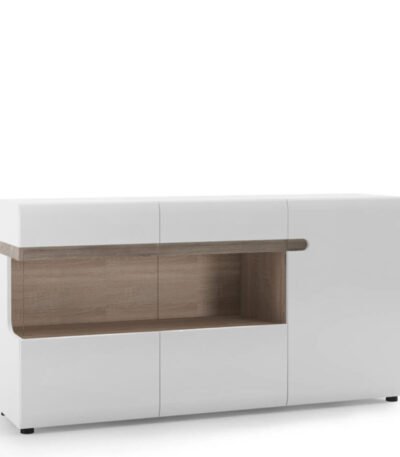 Chelsea Living 3 Door Glazed Sideboard in White with a Truffle Oak Trim