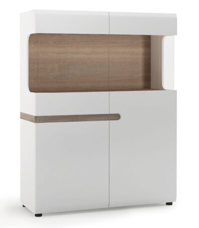 Chelsea Living Low Display Cabinet 109cm Wide in White with a Truffle Oak Trim