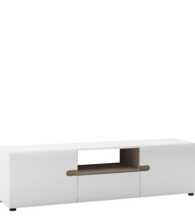 Chelsea Living Wide TV Unit in White with a Truffle Oak Trim
