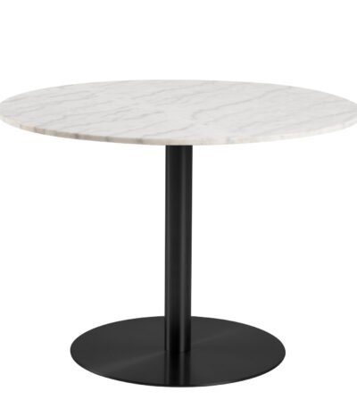 Corby Round Dining Table with White Polished Marble Top & Black Base