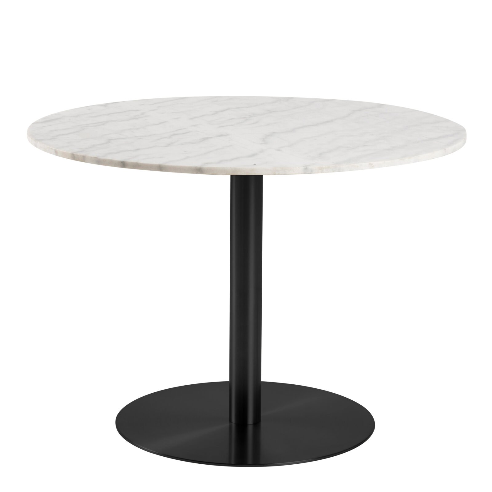 Corby Round Dining Table with White Polished Marble Top & Black Base Corby Round Dining Table with White Polished Marble Top & Black Base
