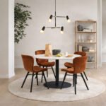 Corby Round Dining Table with White Polished Marble Top & Black Base includes 4 Batilda Dining Chairs