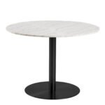 Corby Round Dining Table with White Polished Marble Top & Black Base includes 4 Batilda Dining Chairs