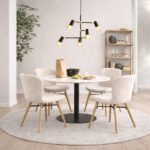 Corby Round Dining Table with White Polished Marble Top & Black Base includes 4 Batilda Dining Chairs