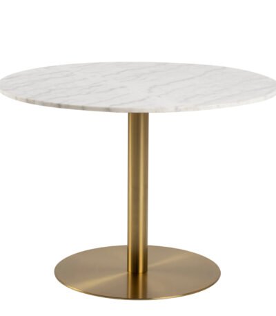 Corby Round Dining Table with White Polished Marble Top & Gold Base