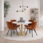 Corby Round Dining Table with White Polished Marble Top & Gold Base inc 4 Batilda Dining Chairs