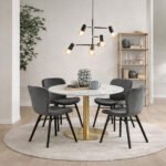 Corby Round Dining Table with White Polished Marble Top & Gold Base inc 4 Batilda Dining Chairs