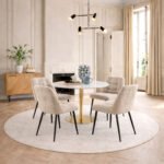 Corby Round Dining Table with White Polished Marble Top & Gold Base inc 4 Brooke Dining Chairs