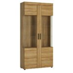 Cortina Tall Wide 2 Door glazed Display Cabinet in Grandson Oak
