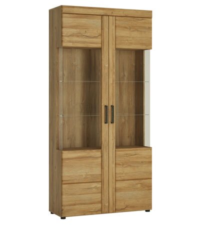 Cortina Tall Wide 2 Door glazed Display Cabinet in Grandson Oak