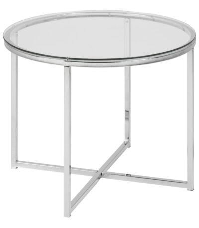 Cross Round Metal Side Table with Glass Top