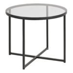 Cross Round Metal Side Table with Smoked Glass Top