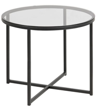 Cross Round Metal Side Table with Smoked Glass Top