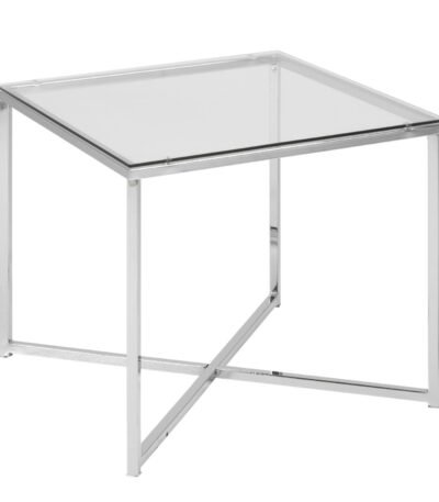Cross Square Metal Side Table with Glass Top