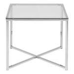 Cross Square Metal Side Table with Glass Top