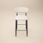 Cyra Set of 2 Bar Stools with Curved Back & Footrest Beige Chenille - Image 3