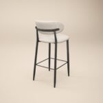 Cyra Set of 2 Bar Stools with Curved Back & Footrest Beige Chenille - Image 4