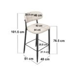 Cyra Set of 2 Bar Stools with Curved Back & Footrest Beige Chenille - Image 6