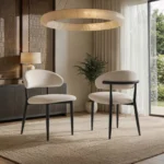 Cyra Set of 2 Dining Chairs with Curved Back Beige Chenille
