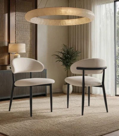 Cyra Set of 2 Dining Chairs with Curved Back Beige Chenille