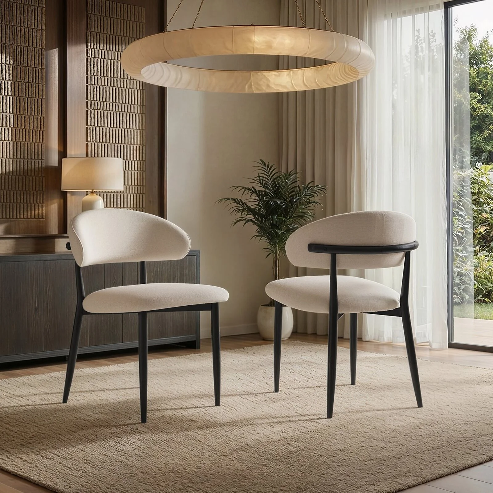 Cyra Set of 2 Dining Chairs with Curved Back Beige Chenille Cyra Set of 2 Dining Chairs with Curved Back Beige Chenille