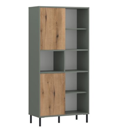 Darwin Bookcase 2 Door in Green/Oak