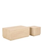Dice Square and Rectangular Coffee Table Set of 2 in Travertine Rough Paper Effect