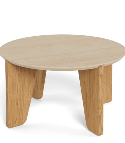 Dockland Round Coffee Table in Travertine & Wild Oak