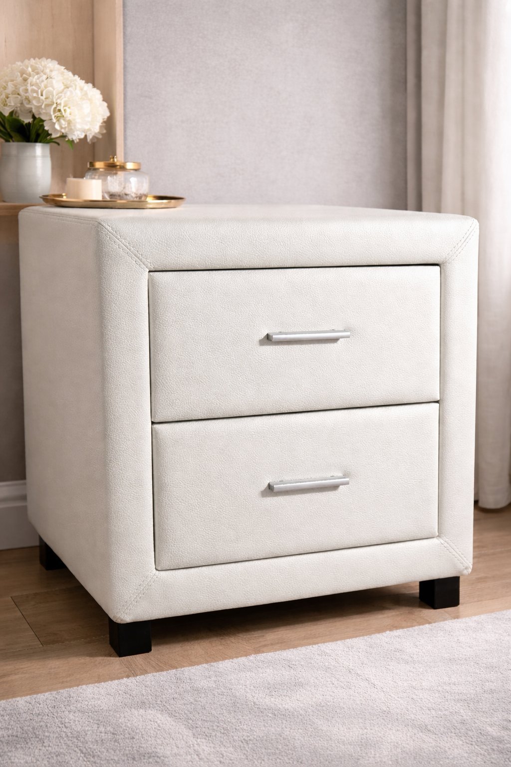 dorset-2-drawer-faux-leather-bedside-table-white-double-1.jpg Dorset 2 Drawer Faux Leather Bedside Table - Image 1