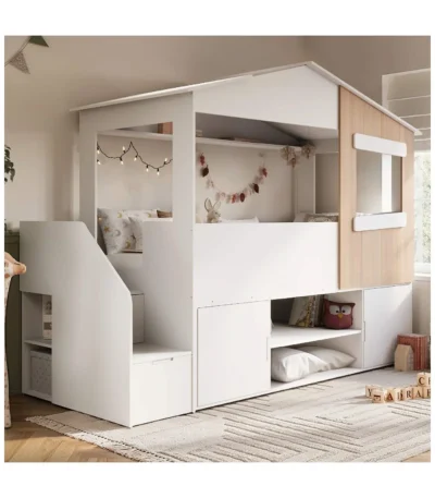 Dreamland House Staircase Midsleeper with Storage White and Oak