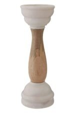 Easdale White Marble and Mango Wood Candle Holder