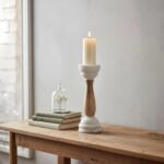 Easdale White Marble and Mango Wood Candle Holder