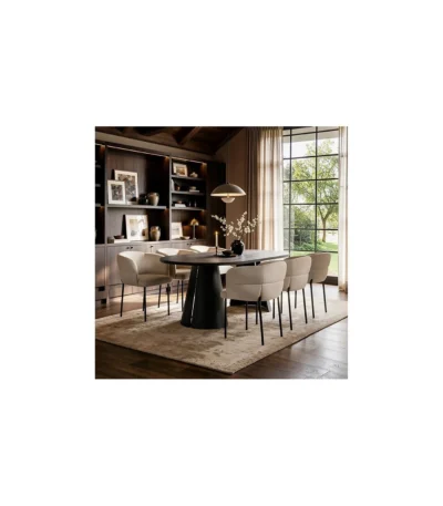 Ebony 4-6 Seater Extendable Dining Set with Elise Chairs Beige
