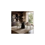 Ebony 4-6 Seater Extendable Dining Set with Elise Chairs Beige