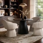 Ebony Black Extendable Dining Set with Beige Sylvia Chairs