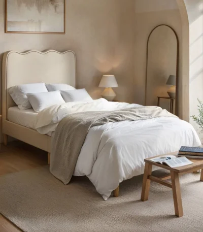 Ellis Single Bed with Cloud Headboard Pink
