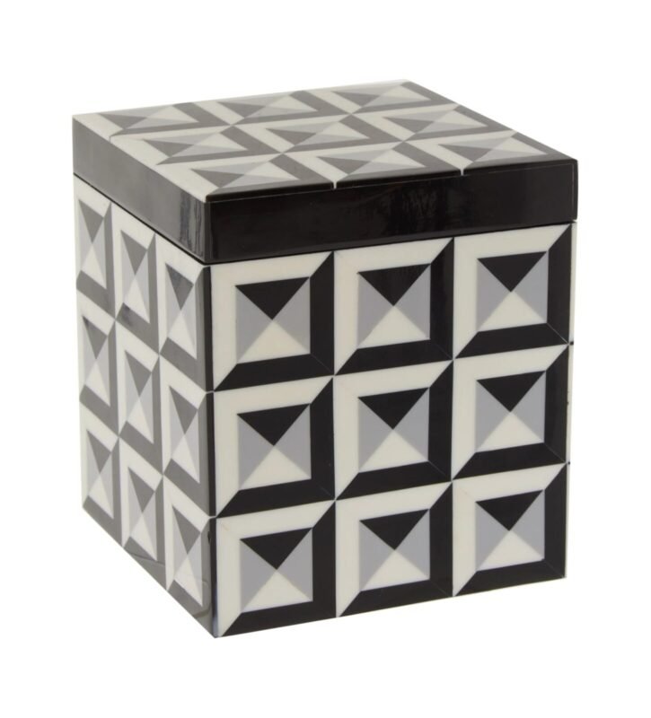 Eriskay Black Grey and White Large Square Trinket Box