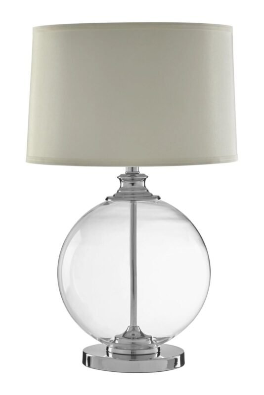 Erraid Small Round Glass Table Lamp with Ivory Silk Shade