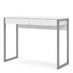 Function Plus Desk 2 Drawers in White High Gloss