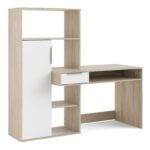 Function Plus Desk Multi Functional Desk with Drawer and 1 Door in White and Oak