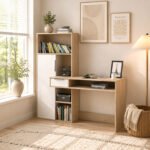 Function Plus Desk Multi Functional Desk with Drawer and 1 Door in White and Oak