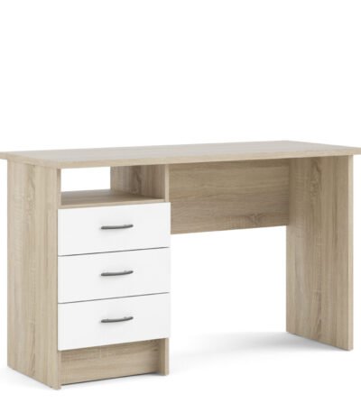 Function Plus Oak Desk 3 White Drawers