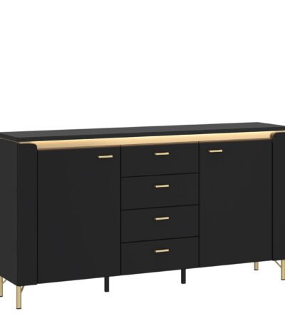 Genoa Sideboard 2 Door 4 Drawer in Black Matt/Gold