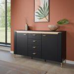 Genoa Sideboard 2 Door 4 Drawer in Black Matt/Gold